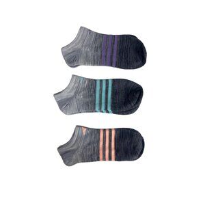 Adidas Ankle Socks 3 Pack Womens Gray New Stripes Lightweight Breathable